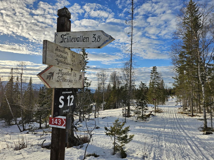 Hänvisningsskyltar efter en skidled