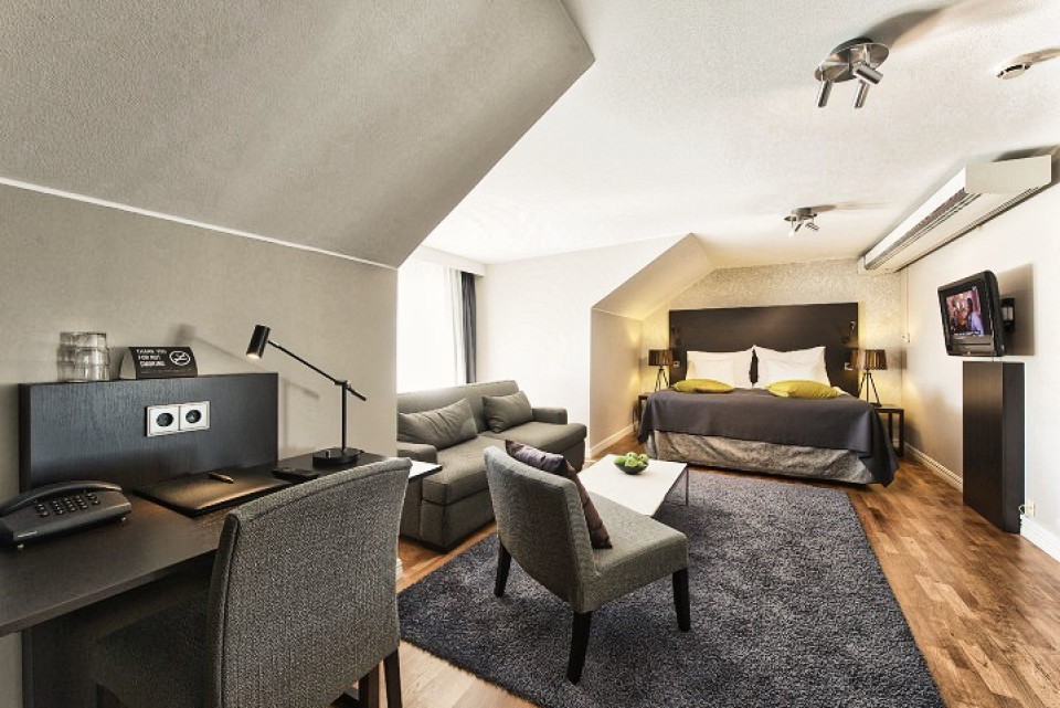 Dubbelrum på ett hotell.