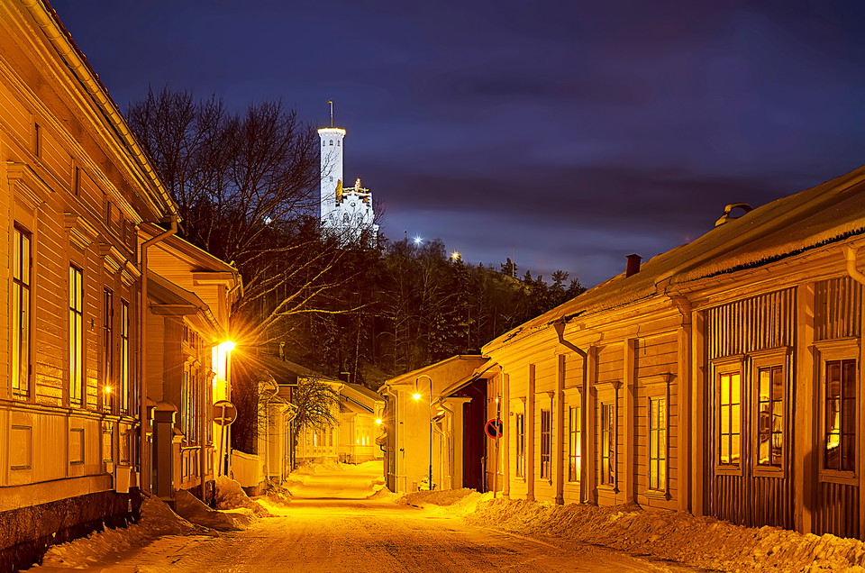 Stadsdelen Öster en vintrig kväll