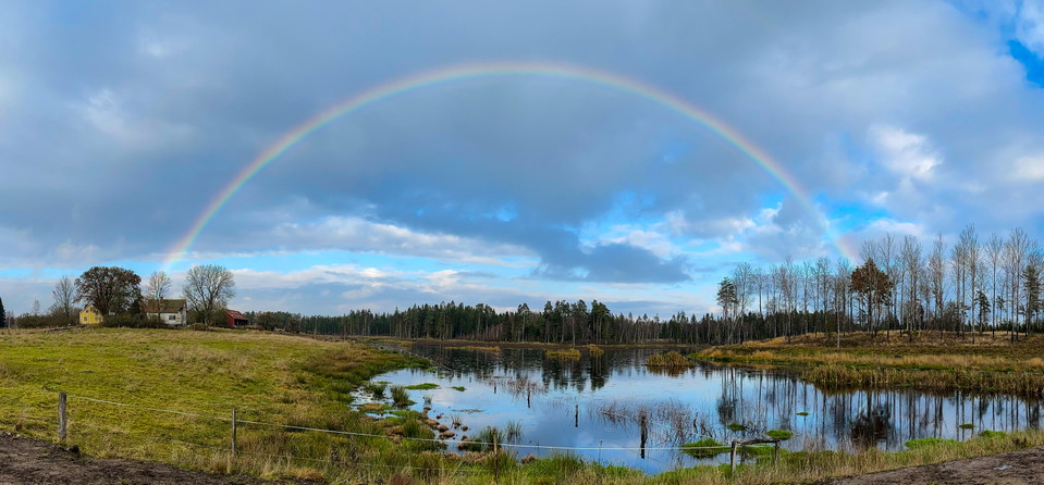 En regnbåge över en sjö