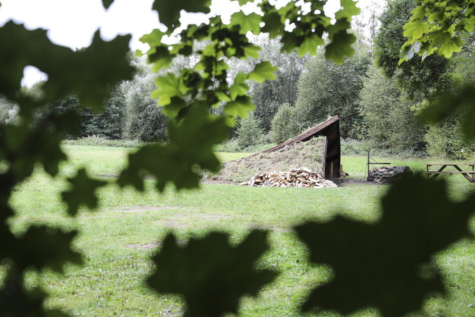 Vindskyddet omfamnas av marken runtomkring tack vare det gräsklädda taket som smälter in i ängslandskapet. 