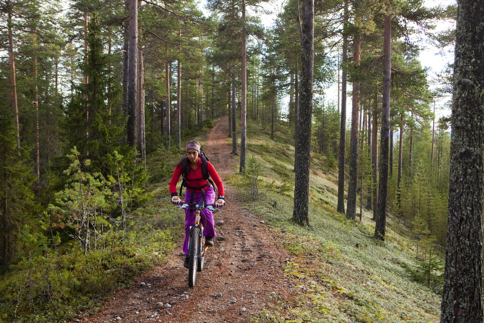 Cycling along the pebble ridge.