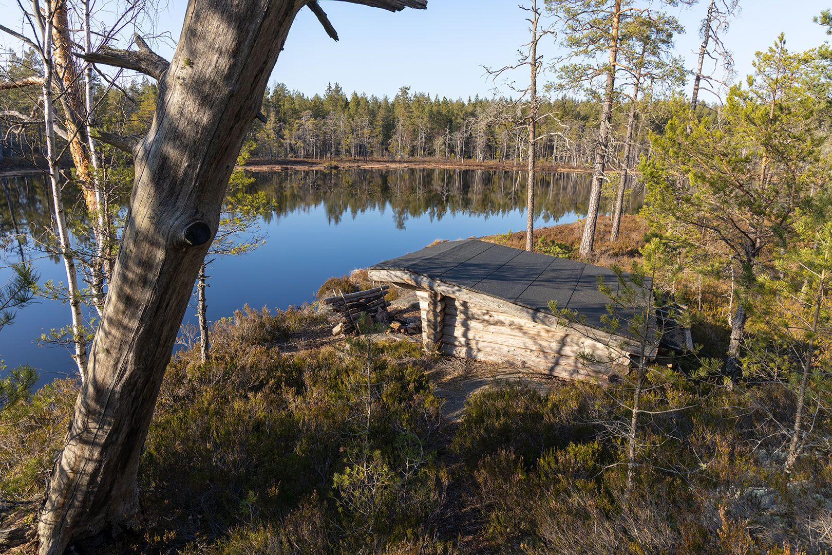 Utsikt från vindskyddet vid Bymossegöl
