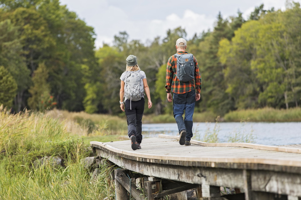 Hiking along Väddö Canal at Roslagsleden stage 10. 