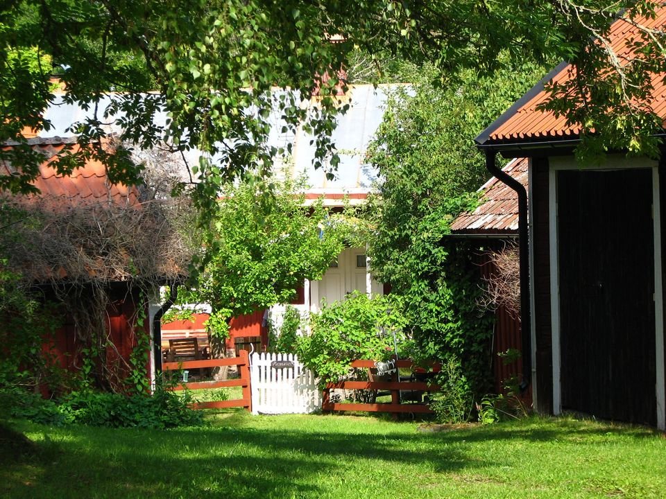 Bild på lummig trädgård vid hembygdsgården Öjebro