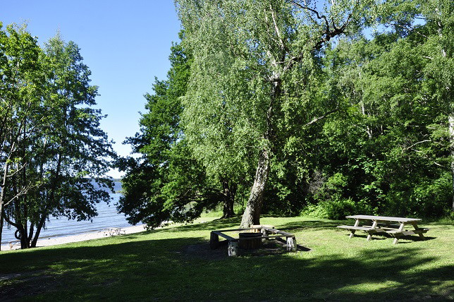 Träbord vid badstranden.