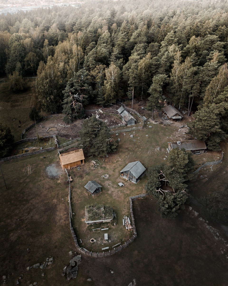Flygbild på Vikingagården Gunnes gård.
