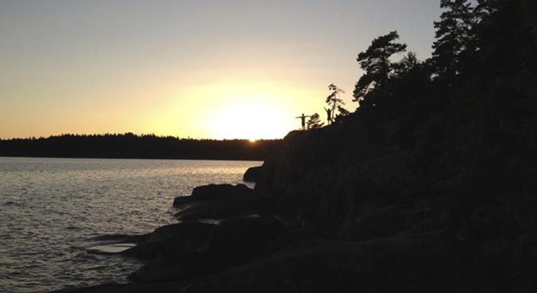 Harge uddar i solnedgång.