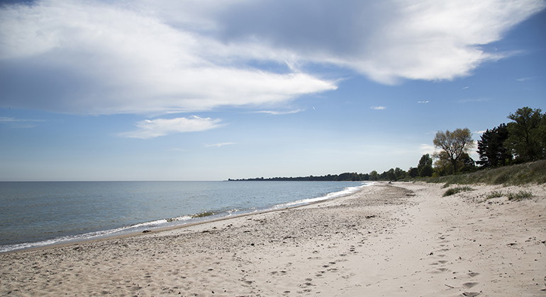 Sandstranden är välbesökt under sommaren.