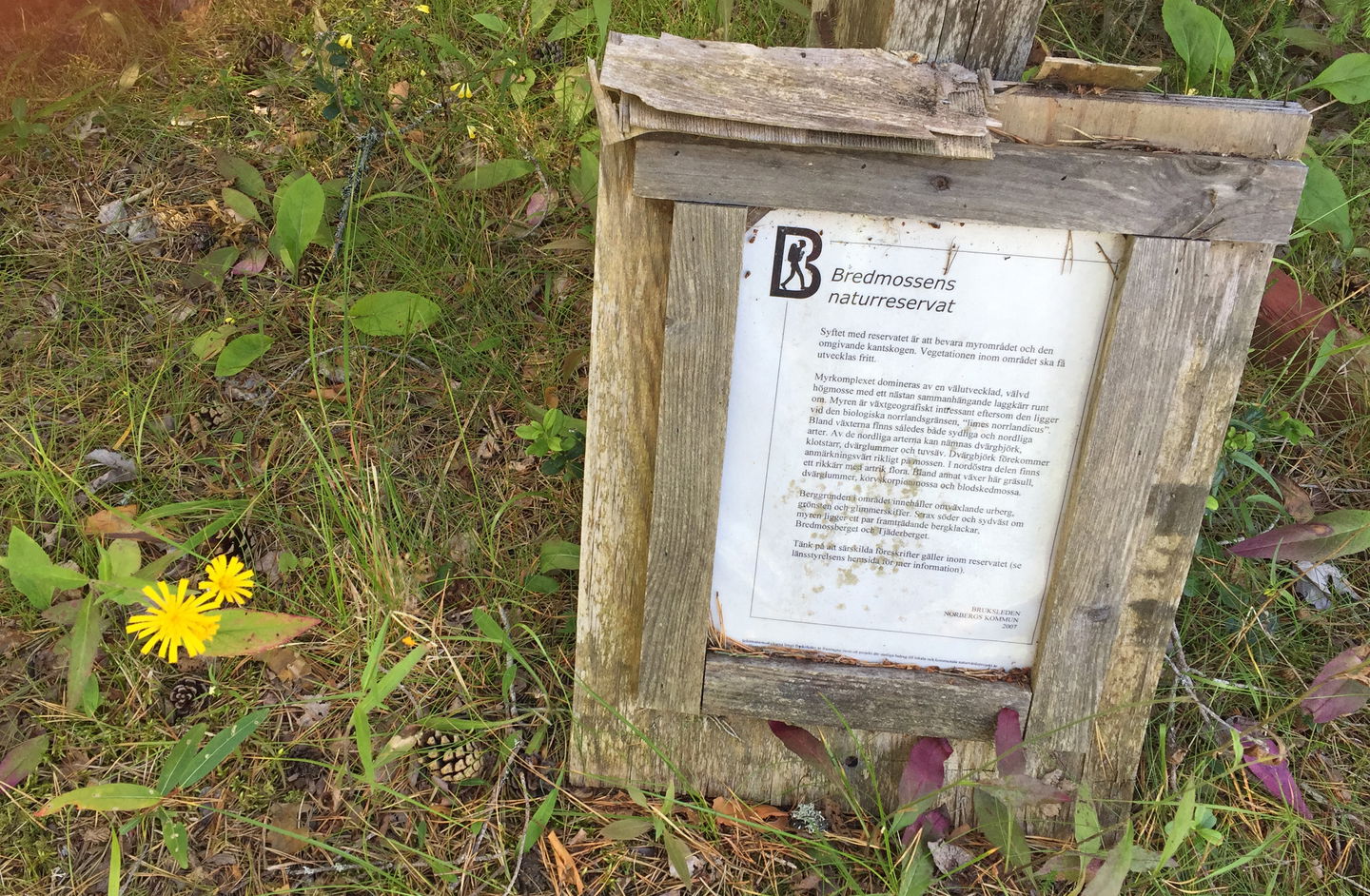 Informationstext om Bredmossens naturreservat.