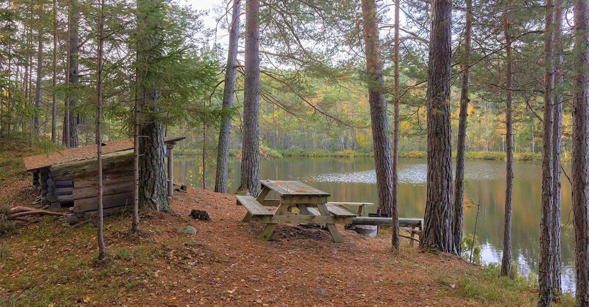 Vindskydd vid Stora Bosagölen.
Etapp: Sjöbo - Malexander.
Boxholm.