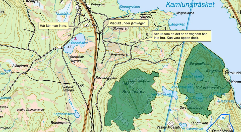 Karta över möjlig tillfartsväg.