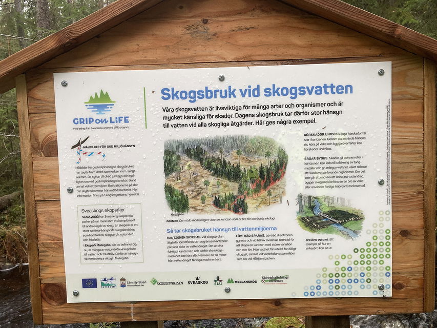 Informationstavla med texter och illustrationer.