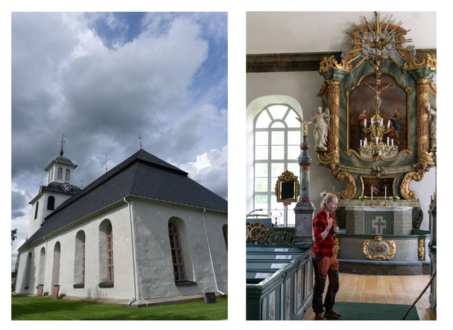 Emma Jönses berättar och guidar gärna om Lillhärdal och pilgrimernas historia. Pilgrimerna vandrade från kyrka till kyrka. Lillhärdal kyrka invigdes 1407 men troligen har det funnits en kyrka på platsen långt tidigare.