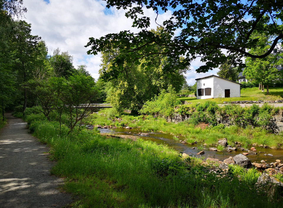 Vandring på Romboleden längs vatten i Ludvika, precis som förr i tiden då pilgrimsvägarna följde vattendrag.