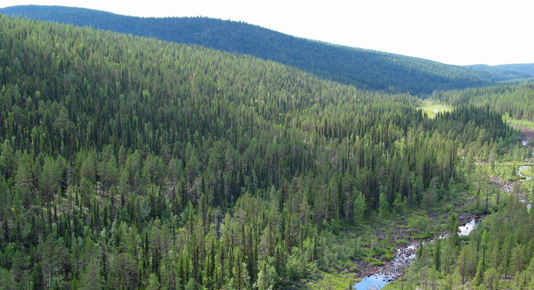 Gárddevárjåhkås dalgång mot väster och berget Ågås.